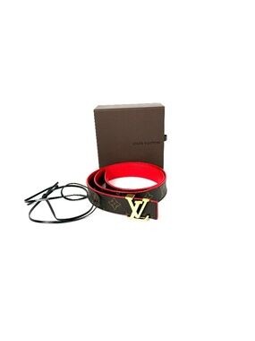 LOUIS VUITTON Initiales Brown Monogram Red Leather 30mm Reversible Belt